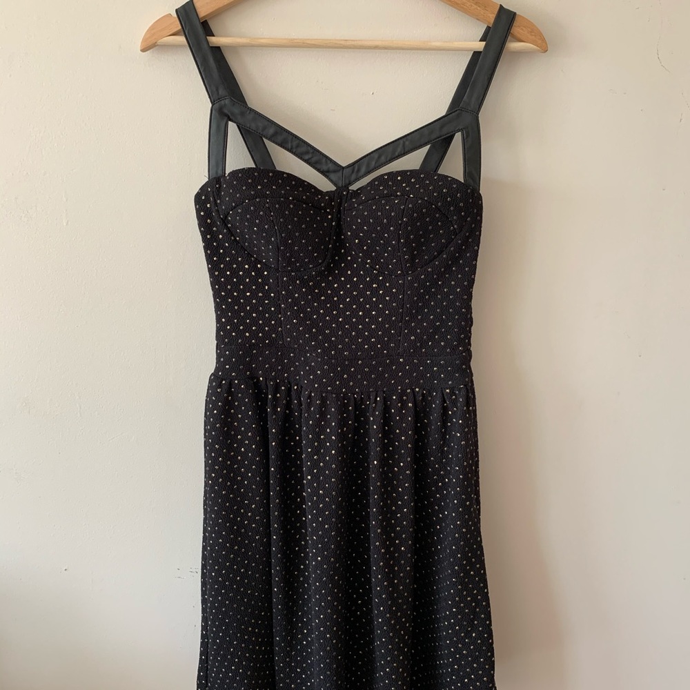 Unique Strappy Black and Gold Skater Dress